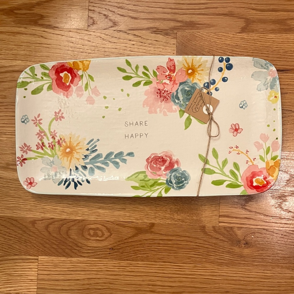 Mud Pie Floral‎ Serving plate 8 x 15 Share Happy NWT Entertain - Picture 9 of 9